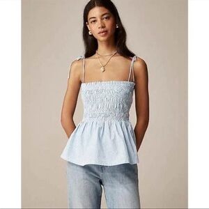 J.CREW Womens Paloma Top in Blue White stripe babydoll Medium